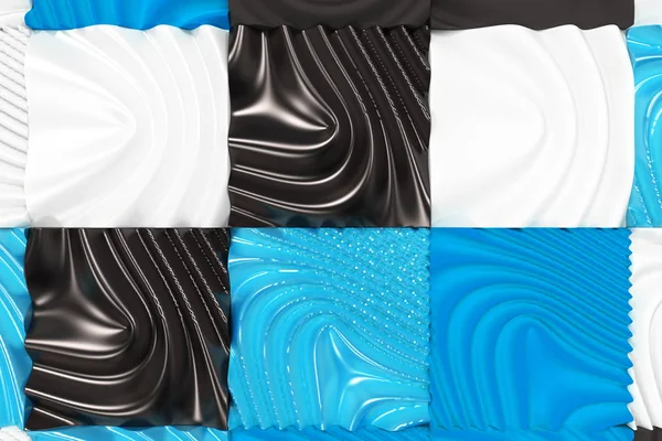 Modèle de cubes noirs, blancs et bleus avec des surfaces déformées — Photo