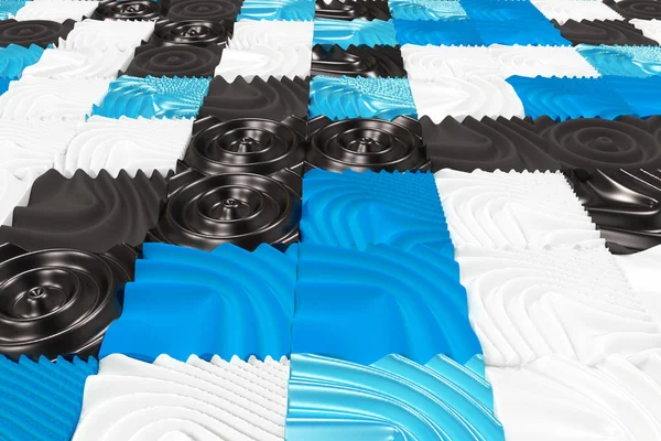 Siyah, beyaz ve mavi küpleri deforme yüzeyler ile desen — Stok fotoğraf
