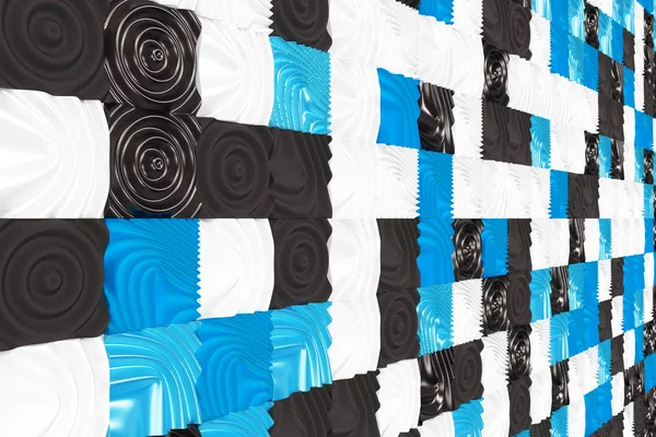 Шаблон из черных, белых и синих кубов с деформированными поверхностями — стоковое фото
