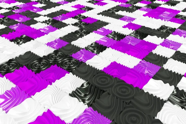 Modèle de cubes noirs, blancs et violets avec des surfaces déformées — Photo