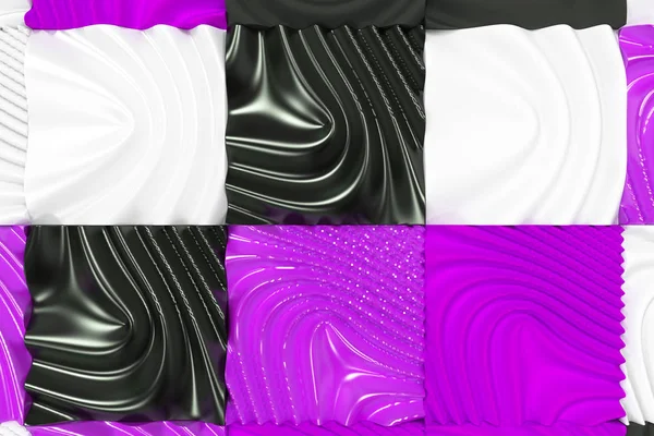 黑的、 白的、 紫的多维数据集与变形曲面的模式 — 图库照片