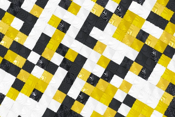 Modèle de cubes noirs, blancs et jaunes avec des surfaces déformées — Photo