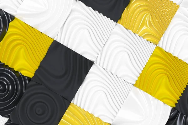 黑色、 白色和黄色的多维数据集与变形曲面的模式 — 图库照片