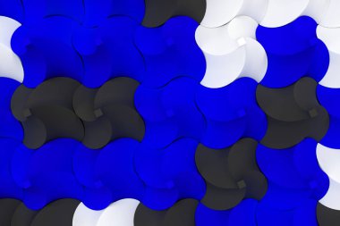 Siyah, beyaz ve mavi bükülmüş piramit şekillerini paterni