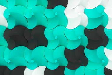 Siyah, beyaz ve mavi bükülmüş piramit şekillerini paterni