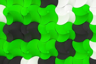 Siyah, beyaz ve yeşil bükülmüş piramit şekillerini paterni