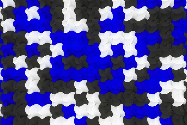 Modèle de formes pyramidales torsadées noires, blanches et bleues — Photo