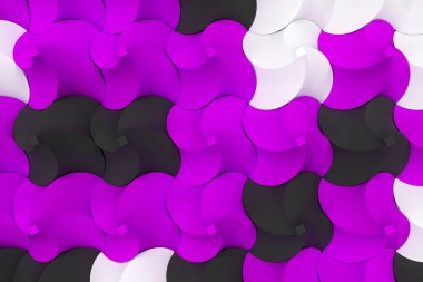 Siyah, beyaz ve mor bükülmüş piramit şekillerini paterni