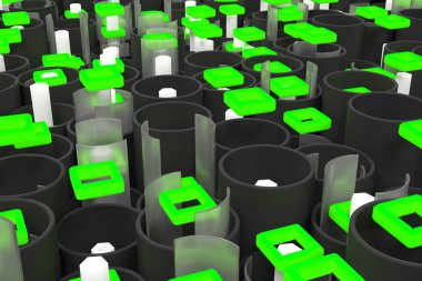 Desen siyah borular, Altıgenler, kare öğeleri ve cam sörf