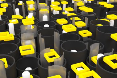 Desen siyah borular, Altıgenler, kare öğeleri ve cam sörf