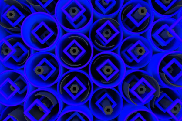 Modèle de tubes colorés, éléments carrés répétés, hexagone noir — Photo