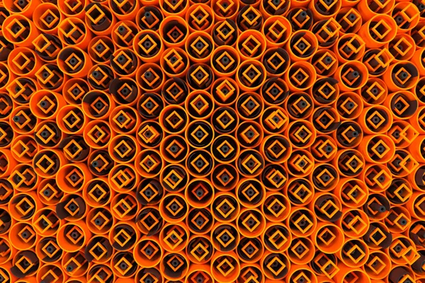 Muster farbiger Röhren, wiederholte quadratische Elemente, schwarzes Sechseck — Stockfoto