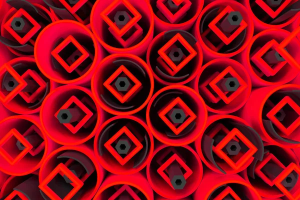Patroon van gekleurde buizen, herhaalde vierkante elementen, zwarte hexago — Stockfoto