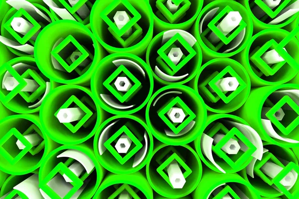 Pattern of colored tubes, repeated square elements, white hexago — Stock Photo, Image