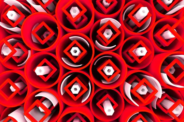 Patroon van gekleurde buizen, herhaalde vierkante elementen, witte hexago — Stockfoto