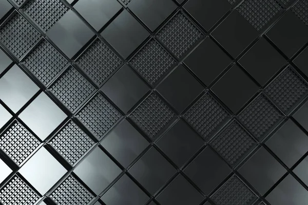 Futurista fundo industrial feito de preto quadrado metal sh — Fotografia de Stock
