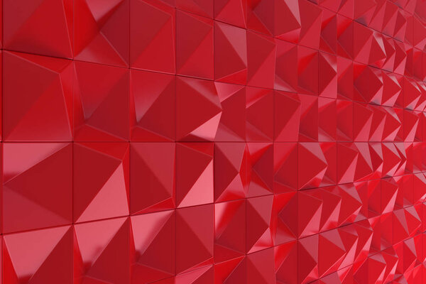 Pattern of red pyramid shapes. Wall of pyramid. Abstract background. 3D rendering illustration.