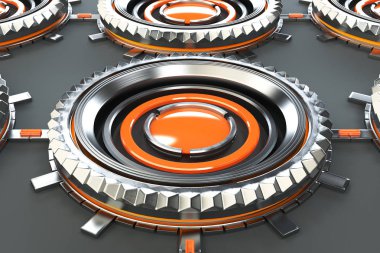 Desen turuncu elemanları ile metal eşmerkezli şekiller