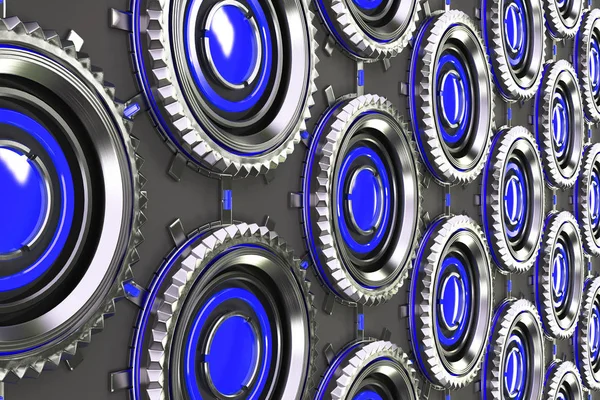Сотовый рисунок концентрических металлических форм с голубыми элементами — стоковое фото