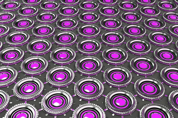 Honeycomb pattern of concentric metal shapes with violet element