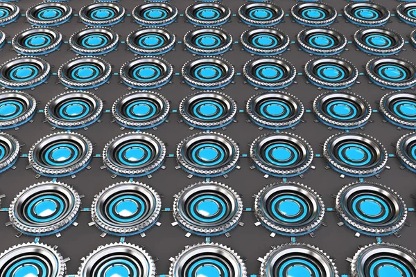 Шаблон концентрических металлических форм с синими элементами — стоковое фото