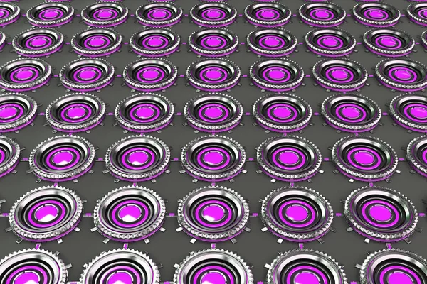 同心金属形状与紫罗兰色元素的模式 — 图库照片