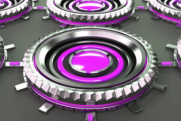 Padrão de formas metálicas concêntricas com elementos violetas — Fotografia de Stock