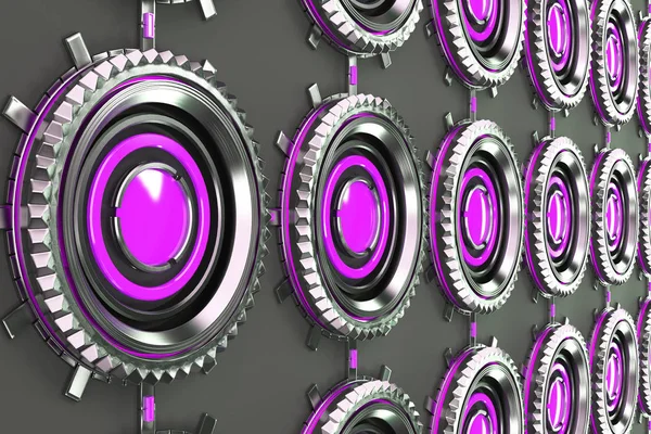 Концентрические металлические фигуры с фиолетовыми элементами — стоковое фото