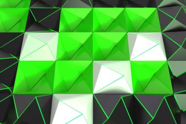 Siyah, beyaz ve yeşil piramit şekillerini paterni