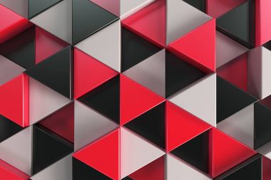 Siyah, beyaz ve kırmızı üçgen prizmalar paterni