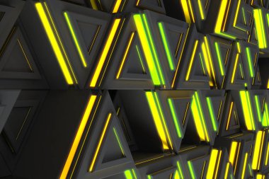 Gri üçgen prizmalar sarı parlak çizgili desen