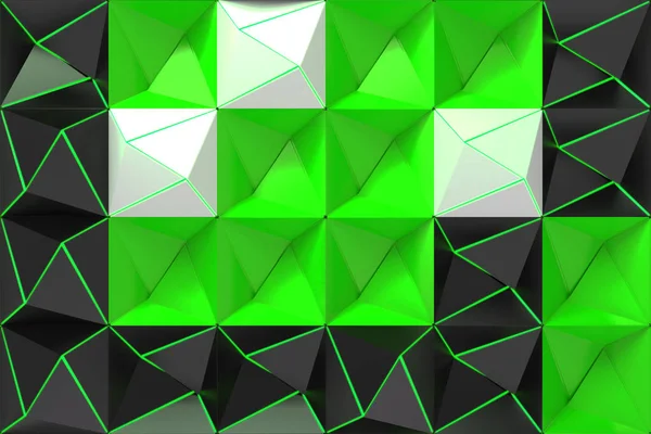 Muster aus schwarzen, weißen und grünen Pyramidenformen — Stockfoto