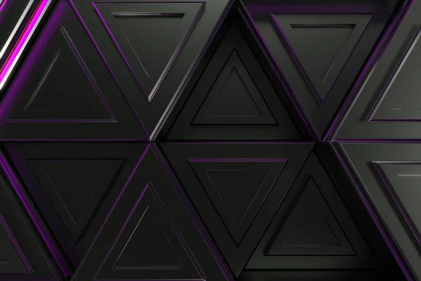 보라색 빛나는 라인 검은색 삼각형 프리즘의 패턴 — 스톡 사진