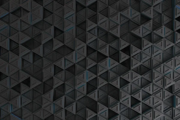 Patroon van grijze driehoek prisma's met blauwe, gloeiende lijnen — Stockfoto