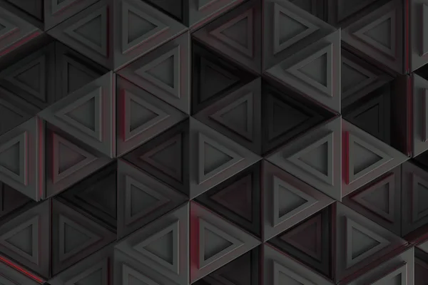 Шаблон серых треугольных призм с красными светящимися линиями — стоковое фото