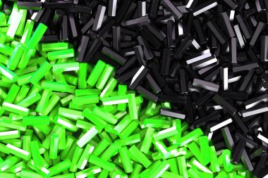 Bir yığın simetrik olarak siyah ve yeşil altıgen ayrıntıları dağıtılmış