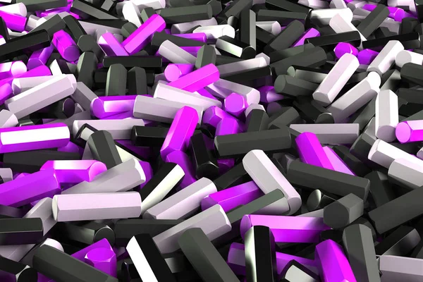一堆黑的、 白的、 紫的六角详细信息 — 图库照片