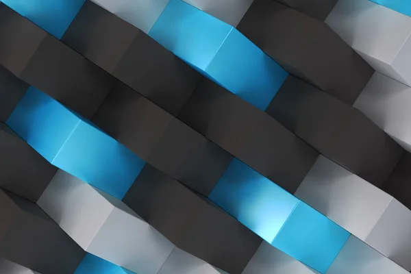 Mönster med svart, vit och blå rektangulära former — Stockfoto