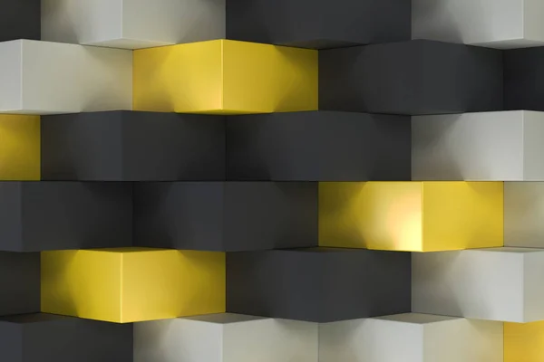 Padrão com formas retangulares preto, branco e amarelo — Fotografia de Stock