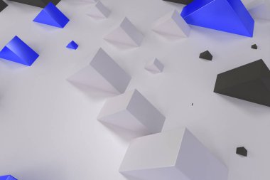 Rastgele büyüklükteki beyaz üzerine siyah, beyaz ve mavi dikdörtgen şekiller