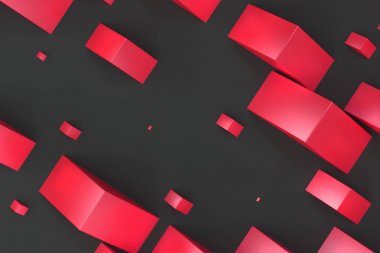 Rastgele büyüklükteki siyah zemin üzerine kırmızı dikdörtgen şekiller