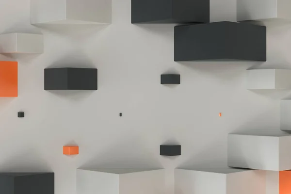 Schwarze, weiße und orangefarbene rechteckige Formen zufälliger Größe auf — Stockfoto