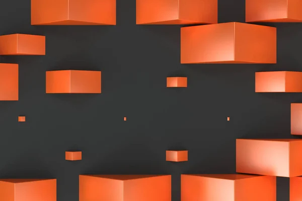 Оранжевые прямоугольные формы случайного размера на черном фоне — стоковое фото