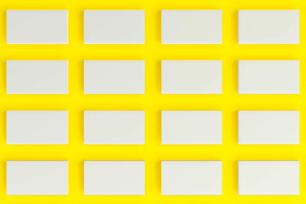 Branco branco branco cartões de visita mock-up no fundo amarelo — Fotografia de Stock