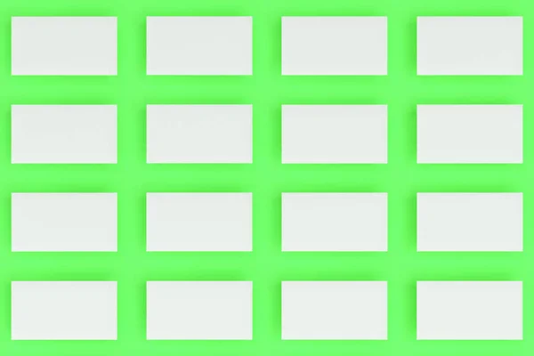 Branco branco branco cartões de visita mock-up no fundo verde — Fotografia de Stock