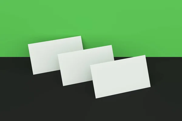 White blank business cards mock-up on black and green background — Stock Photo, Image
