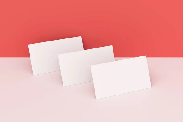 Branco branco branco cartões de visita mock-up no fundo branco e vermelho — Fotografia de Stock