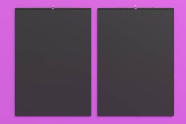 Menekşe arka plan üzerinde siyah duvar takvim tasarlamak