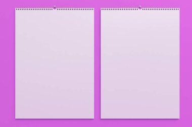 Beyaz Duvar Takvim mock-up Menekşe arka plan üzerinde