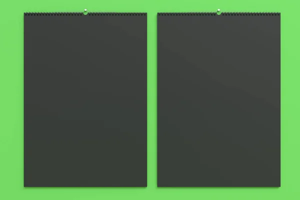 Черная стена календарь макет на зеленом фоне — стоковое фото